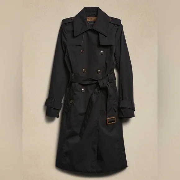 Banana Republic Essential Black Trench Coat XS - Picture 3 of 7